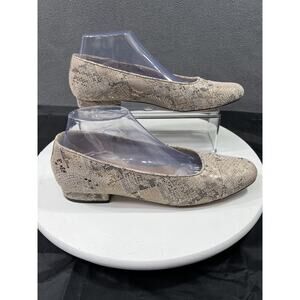 Vaneli Snake Print Leather Ballet Flats Shoes Women Size 10 Narrow Beige Gold